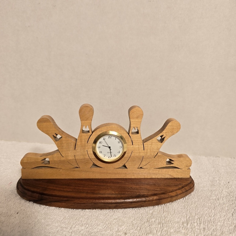 Vintage Handcrafted‎ Wood Bowling Clock 7x3